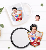 BK Gift Kişiye Özel Erkek Basketbolcu Karikatürlü Beyaz Kupa ve Ahşap Bardak Altlığı Hediye Seti-2