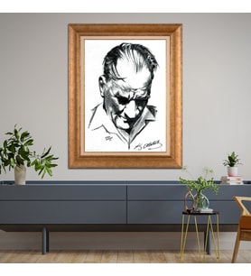 Altın Varaklı Paspartulu Çerçeveli Tablo rv442
