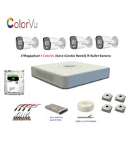Hikvision 2mp 4 kameralı Dış ortam AHD HD-TVI ColorVu Gece Renkli Kamera Seti 500GB Disk