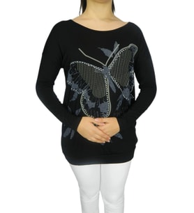 Kadın Oversayz Kelebek Baskılı Sweatshirt BRG39702 (Siyah)