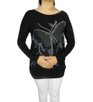 Kadın Oversayz Kelebek Baskılı Sweatshirt BRG39702 (Siyah)