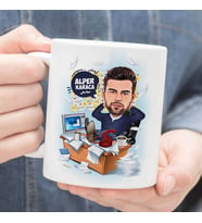 Kişiye Özel İşkolik Erkek Karikatürlü Kupa Bardak