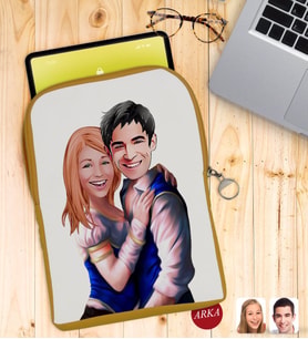 BK Gift Kişiye Özel Sevgililer Karikatürlü Taşınabilir Koruyucu Tablet Kılıfı & Organizer Çanta - Sarı-36