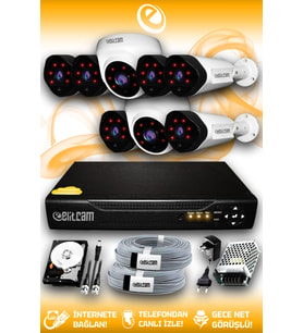 ELITCAM 8 Kameralı Uzay 2 İç Kamera Set 100 GB HDD Full HD Gece Görüşlü Güvenlik Kamerası Sistemi