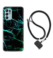 Oppo Reno 6 Kılıf Silikon Boyun Askılı İpli Desenli Silikon Green Thunder 1693