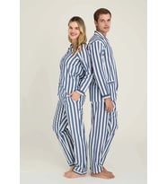 pilelistore Freshness 4007 Kadın Uzun Kol Çizgili Gaffuriye Pijama Takımı (Mavi)