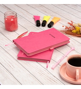Dival Notebook 13x21 cm Pembe Deri Sert Kapak Noktalı Tarihsiz Dikişli Not Okul Defteri
