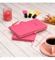 Dival Notebook 13x21 cm Pembe Deri Sert Kapak Noktalı Tarihsiz Dikişli Not Okul Defteri
