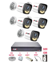 FURY 5 Kameralı 4 Warm Led Gece Renkli Görüş-Cepten İzle-Su Geçirmez Güvenlik Kamerası Seti 320GB