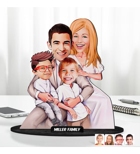 Kişiye Özel Aile Karikatürlü Ahşap Biblo Model-23 Babaya Hediye, Anneye Hediye, Ev Hediyesi