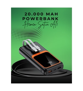 20000 mAh Taşınabilir Powerbank Çok Kablolu, Hızlı Şarj Destekli (22.5W)