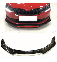 Skoda Fabia Beyaz Renkli Şeritli Dilli Ön Lip 4 Prç Parlak Siyah ABS
