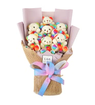 U&B Teddy Bear Flowers Lila Gökkuşağı Ayıcık Buketi