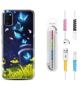 Samsung M21 M22 M23 M30 M31S M32 Kılıf Kablo Koruma Spiral Silikon Neon Butterflys 1309