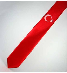 Çocuk Boy Ay-Yıldız Baskılı Saten Kırmızı Kravat - CK-27 (Renksiz)