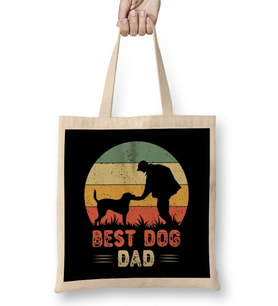 Best Dog Dad Vintage Köpek Bez Çanta Uzun Saplı