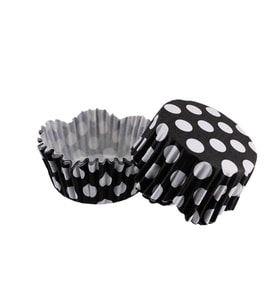 Cupcake Kalıbı Pet Kapsül Dalgalı Kek Kalıbı 65X38 MM (100 Adet)  Puantiyeli Siyah