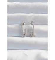 pilelistore Pirinç Gümüş Renk Zirkon Taşlı Yarım Messika Küpe - TJ-BKP9177