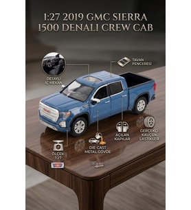 Motor Max 1:27 2019 GMC Sierra 1500 Denali Crew Cab Mavi Lisanslı Diecast Metal Model Araba