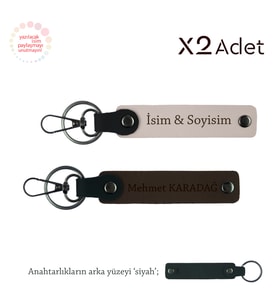 Çiftlere Mezuniyet Hediyesi, İsim Yazılı 2’li Anahtarlık Hediye Seti, Pudra-Koyu Kahve-Siyah