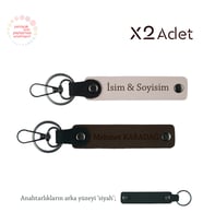 Çiftlere Mezuniyet Hediyesi, İsim Yazılı 2’li Anahtarlık Hediye Seti, Pudra-Koyu Kahve-Siyah