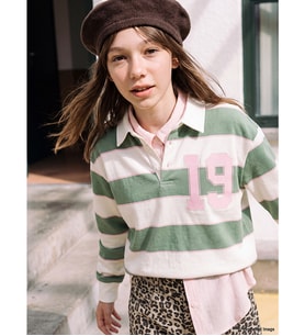 LCW Kids Yeşil Polo Yaka Çizgili Kız Çocuk Tişört