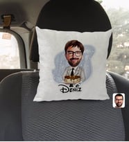 BK Gift Kişiye Özel İsimli Erkek Doğum Günü Karikatürlü Kare Araç Koltuk Yastığı-4