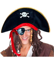 Periboia Yetişkin Boy Kadife Kaptan Jack Sparrow Korsan Şapkası ve Plastik Korsan Göz Maskesi (Çok Renkli)
