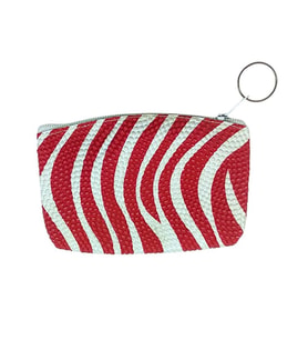 Bozuk Para Cüzdanı Anahtarlık Zebra Desenli Kırmızı Renk