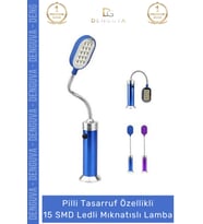 #LedliLamba Alüminyum Gövde Esnek Başlık Pilli Kamp Beyaz Aydınlatma 15 SMD Ledli Mıknatıslı Lamba
