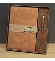 Taba Rengi Termo Deri Defter Ve Metal Roller Kalem Seti