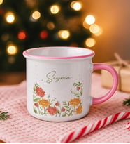 BK Gift Kişiye Özel Çiçek Tasarımlı Pembe Emaye Kupa Bardak -4, Arkadaşa Hediye, Sevgiliye Hediye
