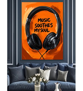 Kulaklık Müzik Ses Dalgaları Dekoratif Kanvas - Mdf Ahşap Tablo