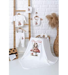 Pia Baby Premium %100 Pamuk İsim Yazılı Kız Bebek Hastane Çıkışı Battaniyeli Bebek Hediye Seti 5093-04 (Ekru)
