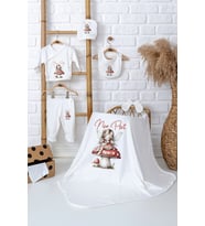 Pia Baby Premium %100 Pamuk İsim Yazılı Kız Bebek Hastane Çıkışı Battaniyeli Bebek Hediye Seti 5093-04 (Ekru)