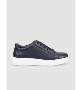 %100 Hakiki Deri Lacivert Bağcıklı Erkek Sneaker
