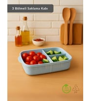 3 Bölmeli Saklama Kabı Bpa Free Beslenme Kabı Hava Almaz Kab Turkuaz 1500 ml