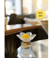 Gold Renk Ayaklı Lotus Çiçeği Cam Lokumluk Drajelik Seti – 6 Adet (Sarı)
