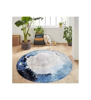 Eliana Home Baskılı, Yıkanabilir Kaymaz Taban Yuvarlak Halı LNA7346 120x120 cm (Mavi)