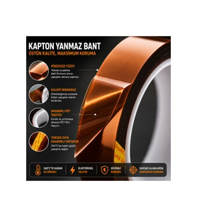 Kapton Yanmaz Bant Yüksek Isıya Dayanıklı Isı Bandı 10 mm X 30 Metre