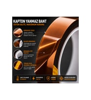 Kapton Yanmaz Bant Yüksek Isıya Dayanıklı Isı Bandı 10 mm X 30 Metre