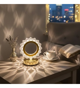 Lunaev Güneş Şeklinde Kristal LED Masa Lambası – Dokunmatik, 3 Renk Işık Modlu, Şarjlı Mini Dekoratif Gece Lambası