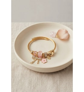 Fiyonk Charmlı Pembe Renk Gold Bileklik