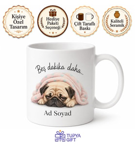 Pug Köpek Severler İçin Esprili Uykucu Köpek Baskılı Porselen Kupa Bardak Hediye