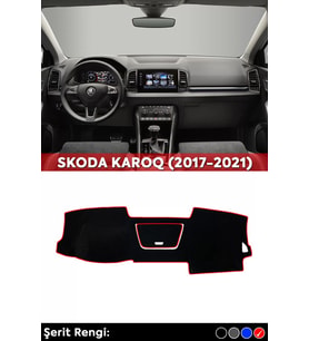 Skoda Karoq (2017-2021) 3d Torpido Koruma Kılıfı - Ön Göğüs Kaplama - Kırmızı Şerit
