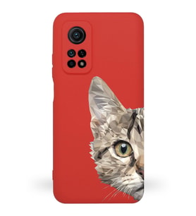 Xiaomi Mi 10T Pro Uyumlu Lansman Kılıf Catface Tasarımlı İçi Kadife Kapak-Kırmızı (Şeffaf)