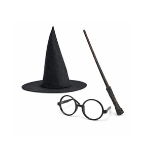 Harry Potter Tarzı Çocuk Seti - Siyah Keçe Şapka, Asa, Gözlük