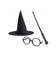 Harry Potter Tarzı Çocuk Seti - Siyah Keçe Şapka, Asa, Gözlük