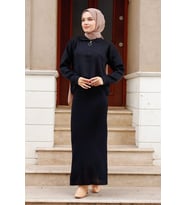 Peyda Elbise Kazak İkili Triko Takım 1222 - Siyah