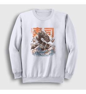 Presmono Unisex Beyaz Sushi Dragon Ejderha Sweatshirt 354412tt (Beyaz)